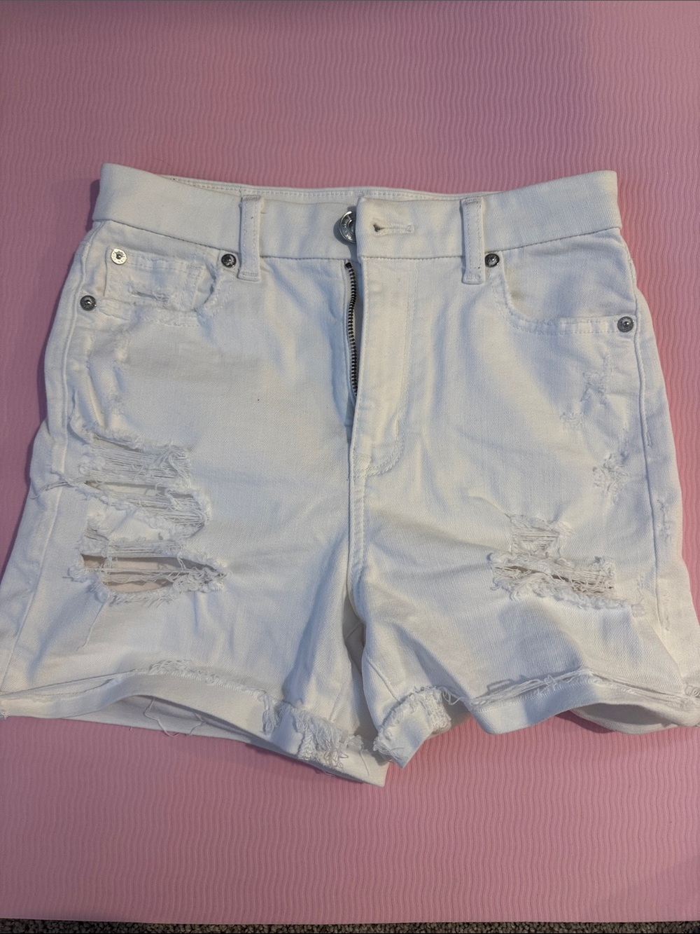 American Eagle Outfitters White Distressed Denim Shorts